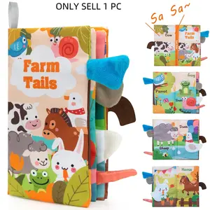 Baby Early-Education Interactive Crinkle Cloth Book, Farm Tails, 1 Count 3D Cartoon Animal Design Sensory Toy for Infants & Children, Interactive Educational Toy, Preschool Busy Book