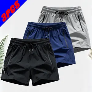 Men’s three-piece shorts set with lightweight fabric and diagonally placed pockets; versatile for everyday casual wear and ideal for beach vacations; men’s shorts set.