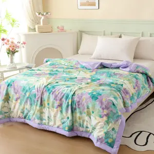 Ink Painting Summer Quilt, Floral Print Quilt, Thin Breathable Air Conditioning Blanket, Soft Comfortable, Cooling Quilt, Suitable for Twin Full Queen Beds