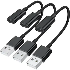 USB C Female to USB Male Adapter (3-Pack),Type C to USB A Charger Cable Adapter,Compatible with iPhone 16 15 Pro 13 12 Plus Max,iPad,Samsung Galaxy Note 10 S23 S22 S21 Plus,Google Pixel(Black)
