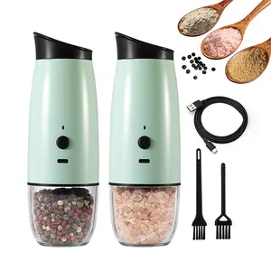 2 PCS Rechargeable Gravity Electric Salt and Pepper Grinder Set Shakers Automatic Grinders Adjustable Coarseness Mill Grinder Set with 3.5oz 90ml Capability size 2.4x7 inches Charging By USB