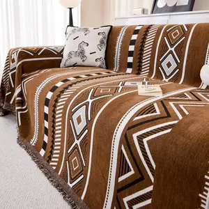 Luxury Bohemian Anti-Slip Sofa Blanket, Couch Cover, Soft Polyester Fiber with Vibrant Gold Mandala Design, Ideal Seasonal Decorative Pillow for All Seasons