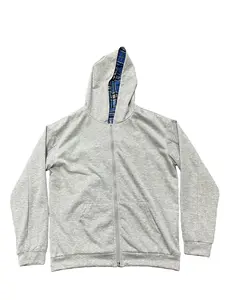 Trendy American retro style men's spring and autumn spliced ​​reversible cardigan sweatshirt with a unique design, loose fit, and zippered hood.