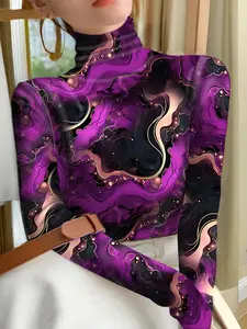 Women's Plus Size High-End Turtleneck Thermal Base Layer T-Shirt, Curve Flattering Design for Halloween & Fall