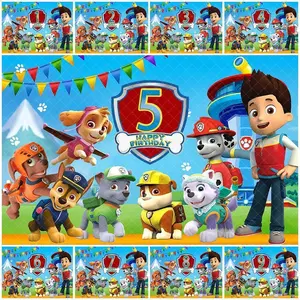 Paw Patrol Birthday Decorations Party Supplies Customized Number Backdrop Photography Background Baby Shower Banner Photo Props