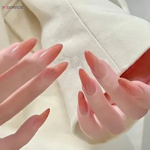 Nude Color Fake Nails Almond Gradient Orange Press on Nails Sweet Girls Charm Manicure Wearable False Nails Tips for Women