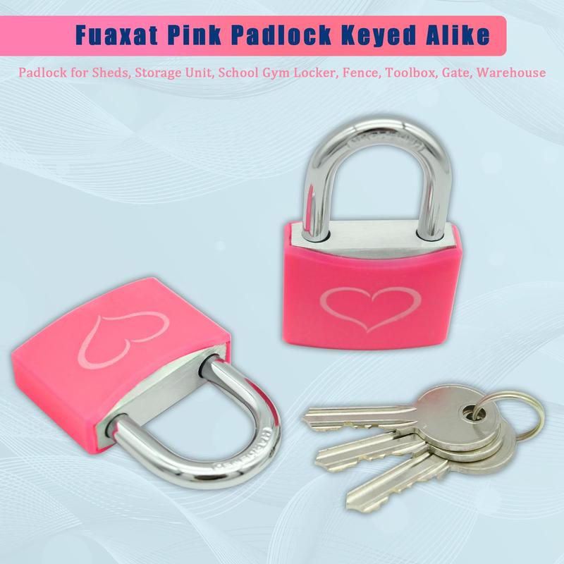 2-Pack Pink Padlocks with 3 Keys Each – Durable 1-9/16" (40mm) Aluminum Lock Body, Keyed Alike for Easy Use, Perfect for Gym Lockers, Gates, Sheds, Storage Units, Fences, Toolboxes – Stylish & Secure Locks for Everyday Protection