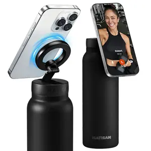 Insulated Magnetic Water Bottle - Reusable Stainless Steel Bottle with MagSafe Compatible Phone Holder - Keeps Cold/Hot for 12 Hours - Perfect for Gym, Sports, and Travel - Black 24oz Bottled Flasks