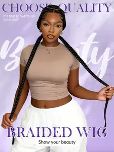 Handmade 2 Stitch Braids Wig with HD Lace, 48 Inch Long Cornrow Braided Wig, Breathable Adjustable Cap Synthetic Wig