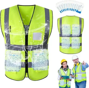 [Fast Cooling]PANGTIKU Regular Style Free Gift 24pcs Ice Packs Ice Safe Cooling Vest for Men&Women Cool Safety Vest for Hot Weather Work with 6Pockets Cold Jacket for Summer Outdoor Working  Reflective Workwear Menswear