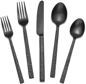 20 count Black Hammered Silverware Set for 4, 18/10 Stainless Steel Heavy Duty Flatware Set, Tableware Cutlery Utensil Sets for  Restaurant Dishwasher Safe