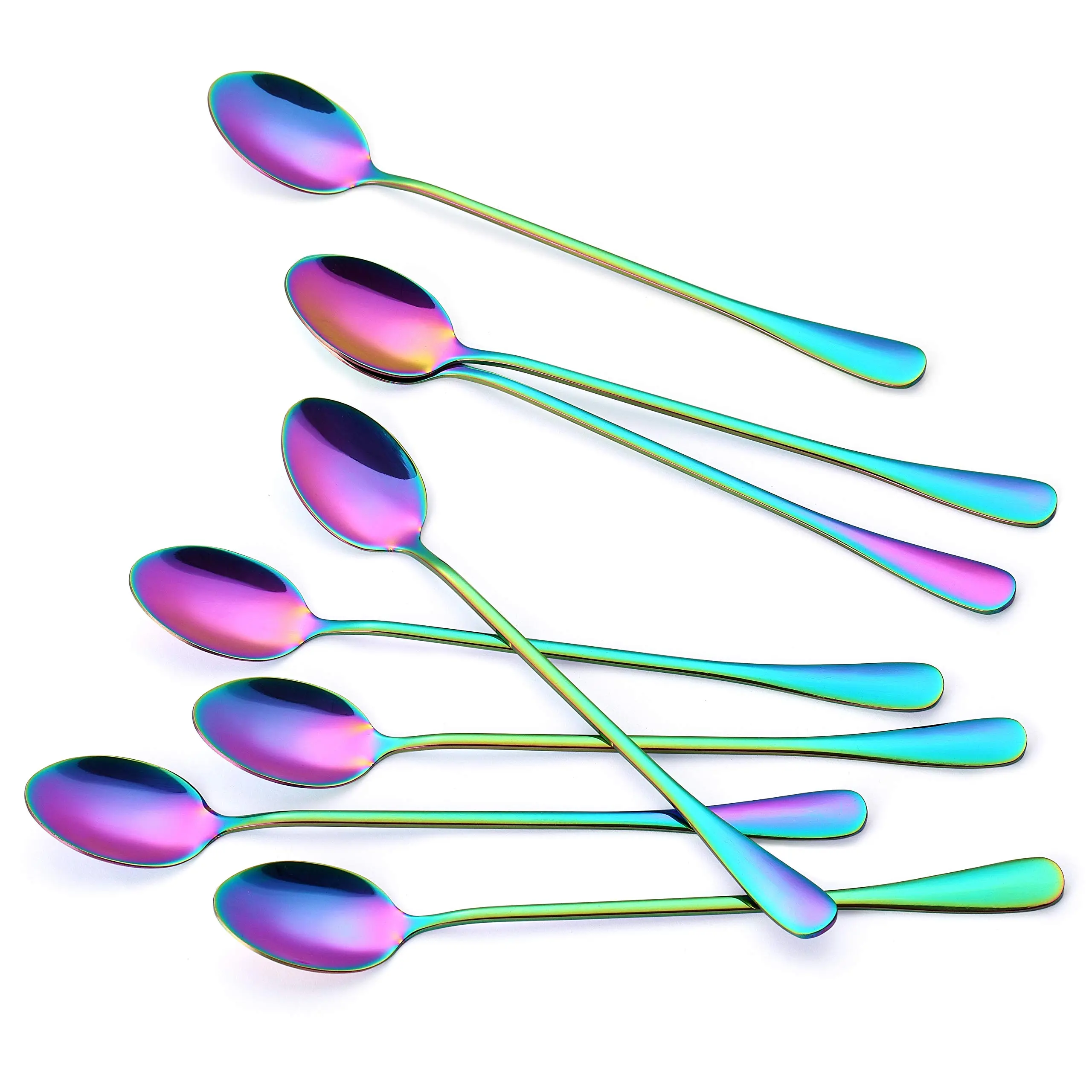 8 Pack Long Handle Spoons, Colorful Plated Latte Spoon, Stainless Steel Ice Cream Spoon, Iced Tea, Cocktail Stirring,Tea, Coffee, Milkshake Dessert Spoons