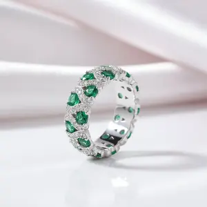 Round Cut Lab Emerald Wedding Band