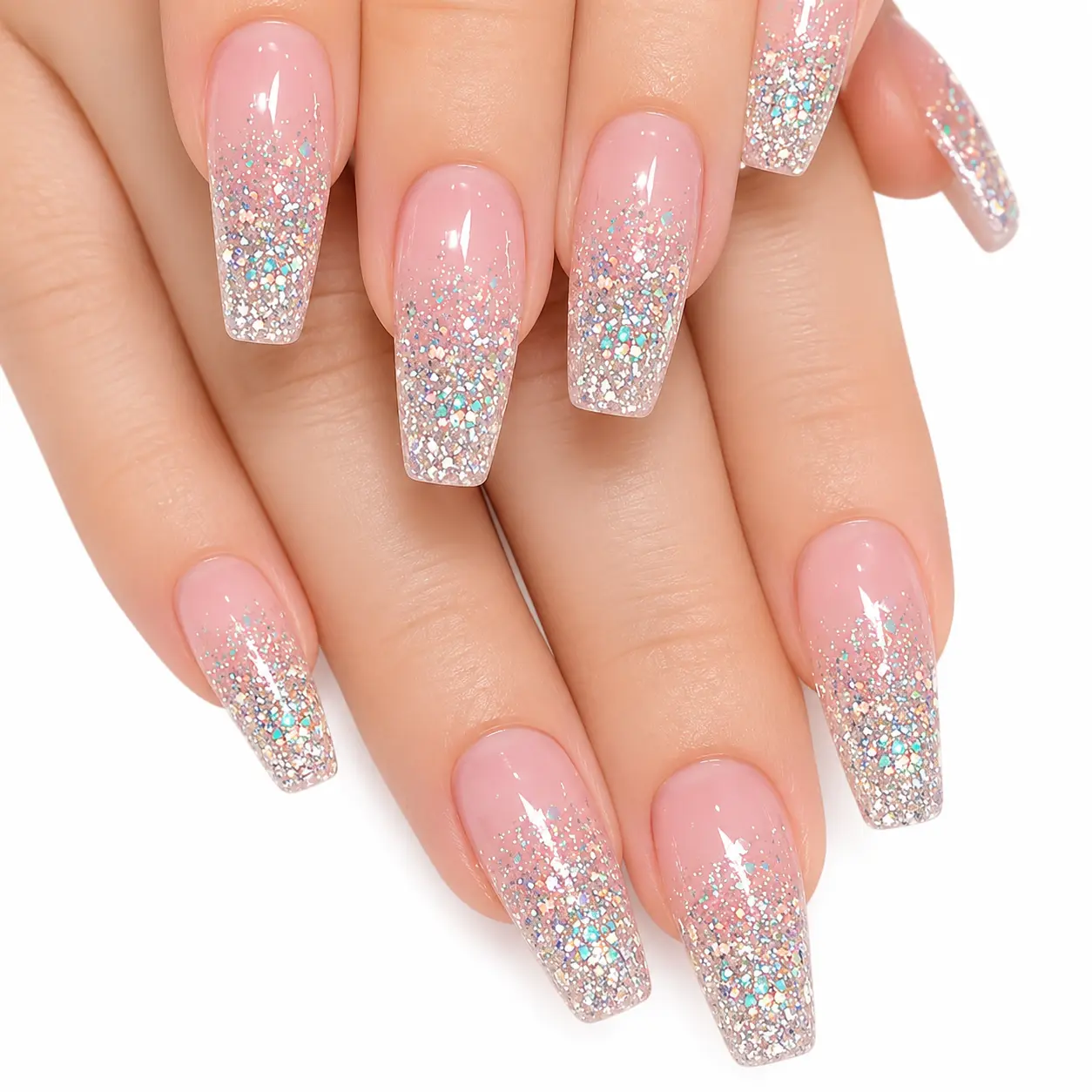 Silver Sparkle | Long Coffin Press-On Nails