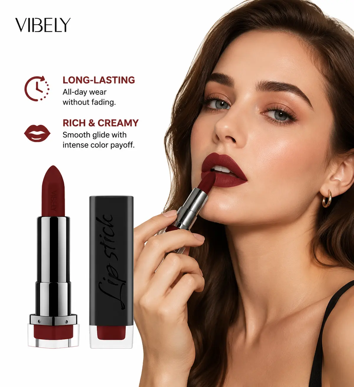 Long Lasting Matte Lipstick, Transfer Resistant Waterproof Lip Balm, Rich Color Daily Lip Makeup Suitable for Everyday and Party Look