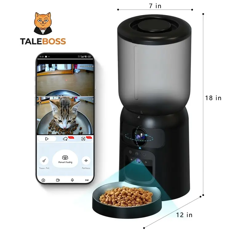 TaleBoss Automatic Cat Feeder with Camera, 5L Large Capacity, Laser Toy, 1080P HD, App Control, Night Vision, 2.4/5G WiFi Pet Feeder with 2 Way Audio