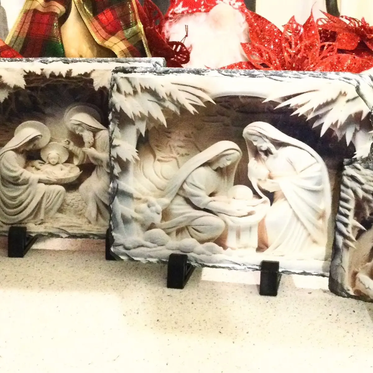 Sublimated Nativity Scene on slate rock Handmade