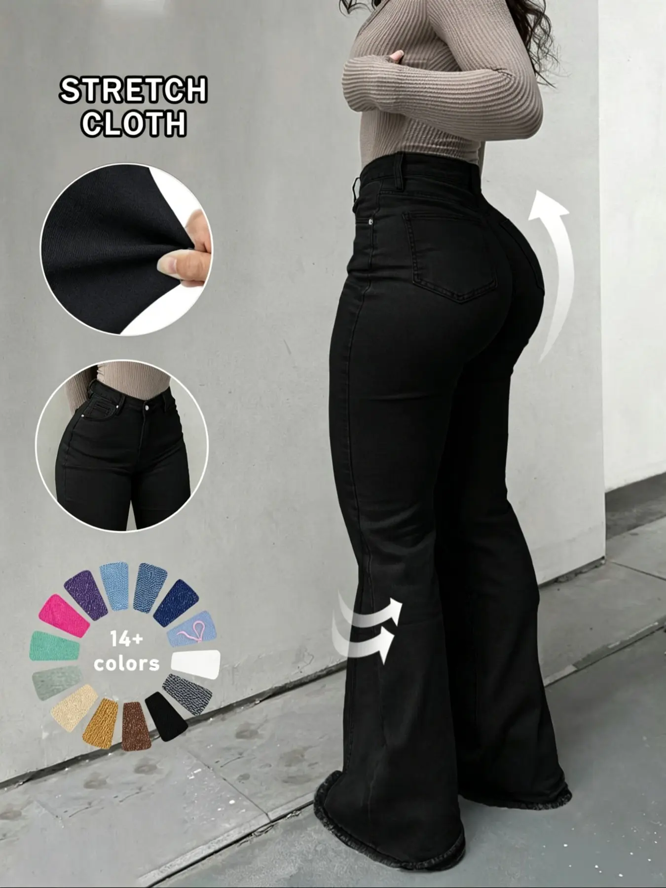 Women's Mid-Waist Flare Jeans, Button Fly Closure, Casual Long Pants, Slim-Fit Denim, All-Season Wear, Comfortable & Stylish