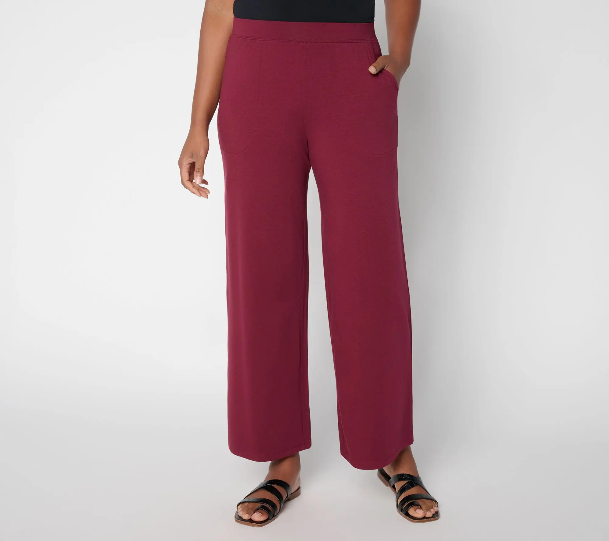 Denim & Co. Tall Favorite Jersey Full Length Wide Leg Pants