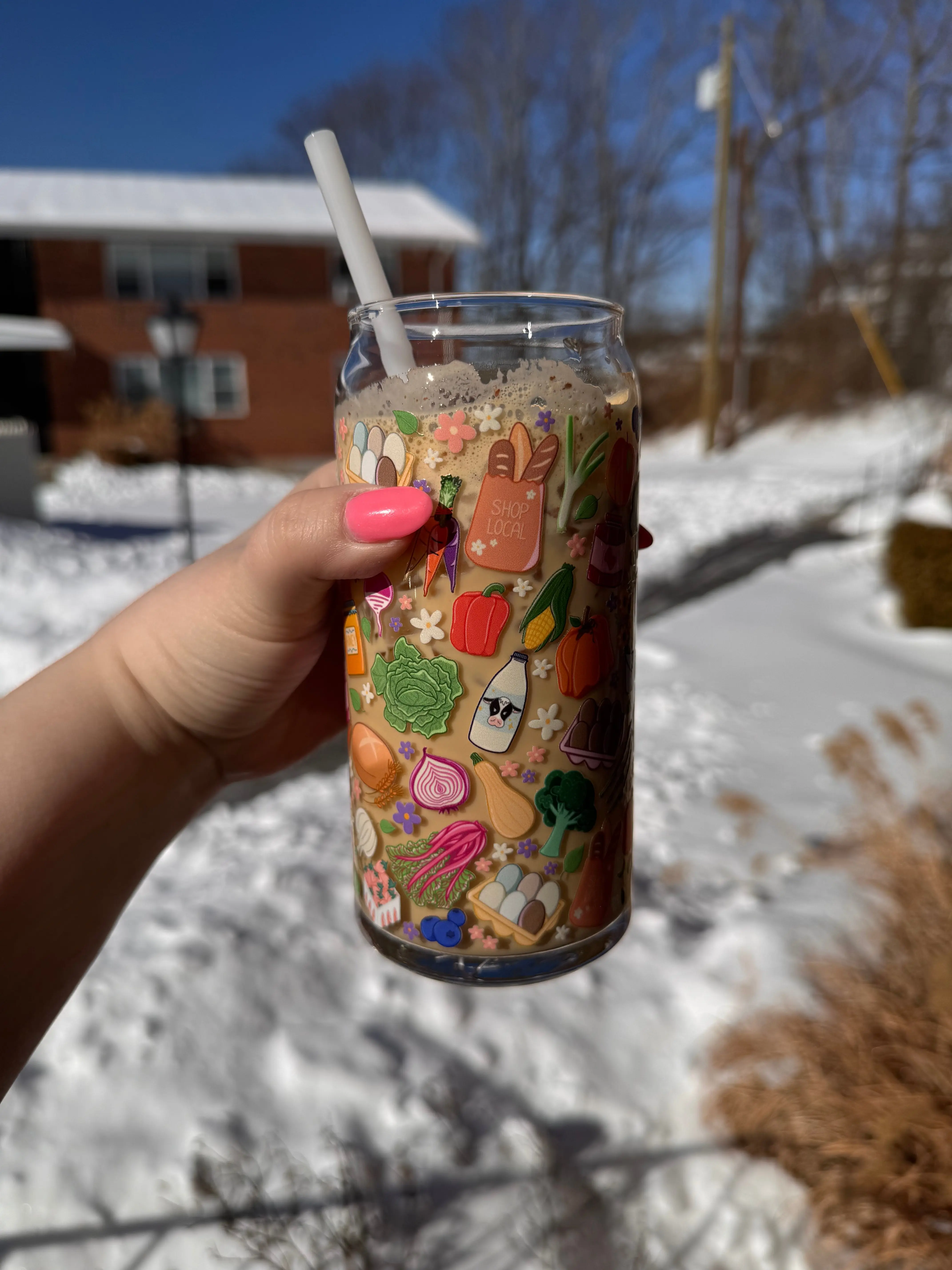 Farmer's Market Glass Cup - Handmade Drinkware - Perfect for Water, Lemonade, Juice, & Iced Coffees