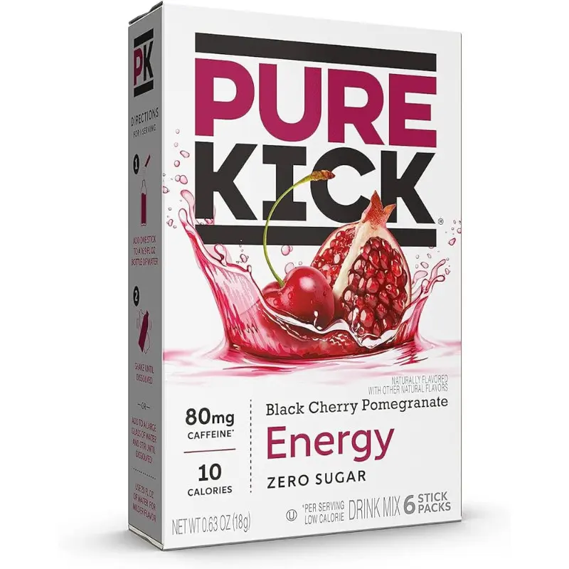 3x Pure Kick Energy Black Cherry Pomegranate Drink Mix Thirst Quencher Refreshment 6ct
