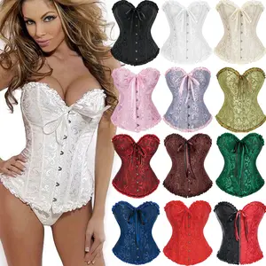 Women's Lace Up Boned Bustier Burlesque Basque Overbust Floral Corset Top, Tummy Control Lingerie Bustier Shapewear,  Halloween Costumes Lace Push Up Bodyshaper, Ladies Lingerie Waist Trainer Costume Gothic Party Outfit Corset Plus Size S-6XL