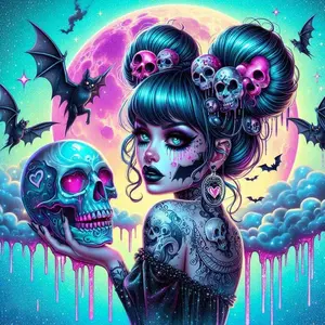 5D DIY Full Drill Round Diamond Painting - Diamond Art Painting Kit Skull, Bat, Moon Mosaic, Canvas - DIY Decorative Painting, Home Wall Decoration, Perfect for Halloween, Christmas, Independence Day, Birthday, and Anniversary Gifts