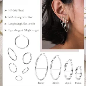 CASSIECA Women's 4-Pair Multi-Metal Hoop Stud Earrings Set - Hypoallergenic Small Hoops, Stacked Multi-Size Set with 10/14/20/30/40mm Options for Daily Wear Summervibes