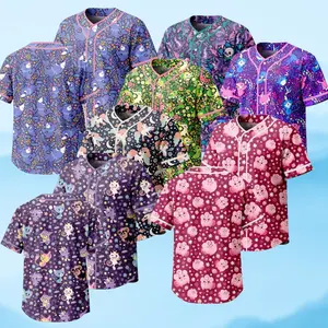 Fantasy Creature Baseball Jersey, Cute Forest & Ghost Tropical Button Up Shirt, Funny Summer Beach Outfit, Unisex Sports Jersey, Gamer and Anime Fan Gift
