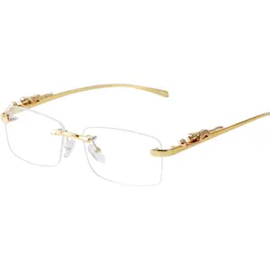 Vintage Rimless Sunglasses Retro Luxury Gold Metal Frameless Rectangle Colored Lens Sun Glasses
