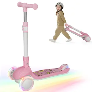 Commugo Foldable Kick Scooter For Kids Ages 3-12, 3-Wheel Kids Scooter, Max Load 110 Lbs, Adjustable Height, Foot Brakes, Lean-to-Steer,Easy To Carry, Suitable For Kids' Outdoor Sliding, Gift For Boys&Girls