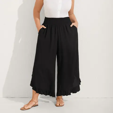 BloomChic Women's Plus Size Black High-Waisted Wide Leg Pants with Pockets - Stretch Fit Bottom, Casual Comfy Baggy Work Office Trousers, Casual Chic Trousers for Plus Size Women's Clothing [M-6X] (Fall Pick)