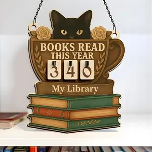 Books Read This Year Counter with Cat, Book tracker for Reading Goal Challenge, Bookish Gifts for Teachers, Writers and Literary Fans, Bookshelf Accessories, Home Office Decoration