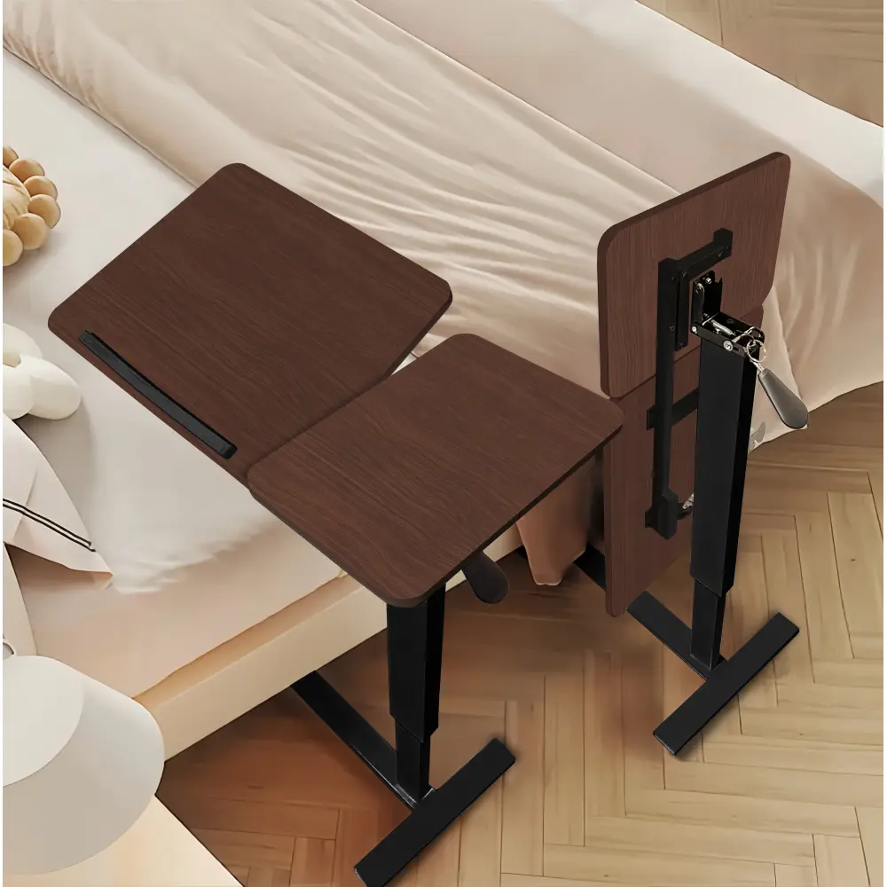 Folding Overbed Table - Adjustable, Tilting Tray, Quick Install, Mobile Rolling Wheels, Multi-Function Ergonomic Convertible Fold Bedside Tables for Laptop Use at Bed, Sofa, Adjustable Bedside Tables