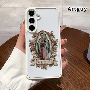 Magnetic Phone case compatible with Samsung Galaxy S23 Ultra S24 Plus FE S25 S22+ Virgin Mary Pattern Non-Yellowing Shockproof Soft Silicone Transparent Acrylic Cover Supports Wireless Charging