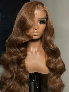 Lightweight Breathable Inner Mesh Glueless Wigs 13x4 HD Transparent Lace Front Body Wave Wigs 180% Density 20 Inch Dark Chocolate Brown Pre Cut Pre Plucked Natural Human Hair Wigs with Baby Hair for Women