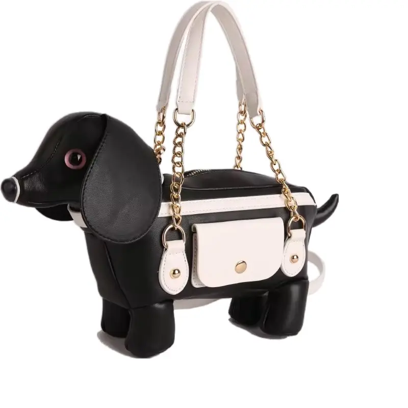 Black and Cream Novelty Dachshund Tote Bag - Cute Animal Handbag for Daily Use, Shopping