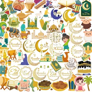 Eid Mubarak Sticker, 70pcs/set Colorful Lovely Sticker, Self Adhesive Decorative Sticker for Luggage Skateboard Fridge Notebook