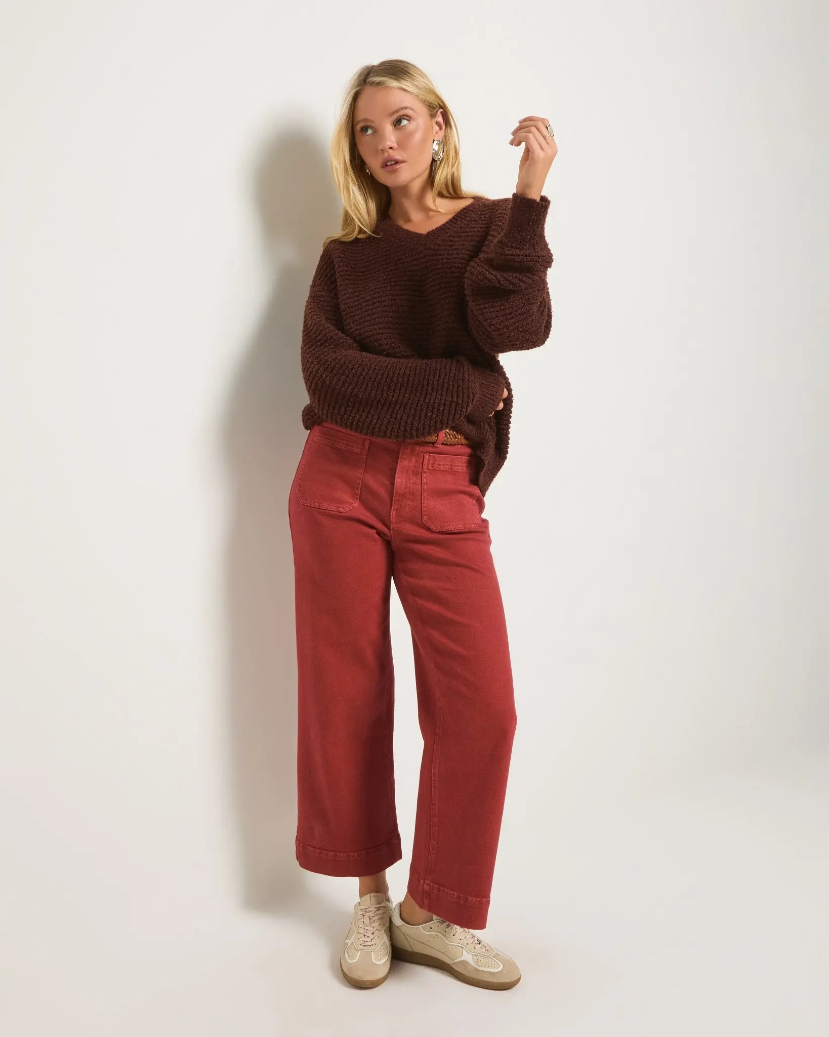 Women's Caroline Cropped Wide-Leg Twill Pants, Women's Clothes Bottom for Casual Wear, Minimalist, High Waisted Wide Leg Pants, Crop Pants