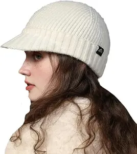 Warm Knitted Baseball Hats for Women Winter Peaked Cap with Earflap Russian Hat for Cold Weather Stocking Cap Windproof fashionable hat winter knit outdoor windproof  Knitted Cycling Beanie