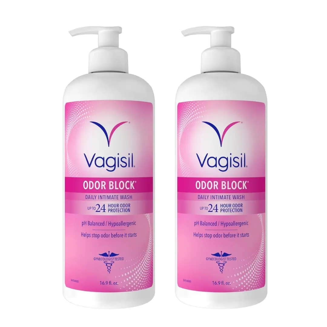 Feminine Wash for Intimate Area Hygiene, Odor Block, Gynecologist Tested, Hypoallergenic, 16.9 oz with Pump (Pack of 2)
