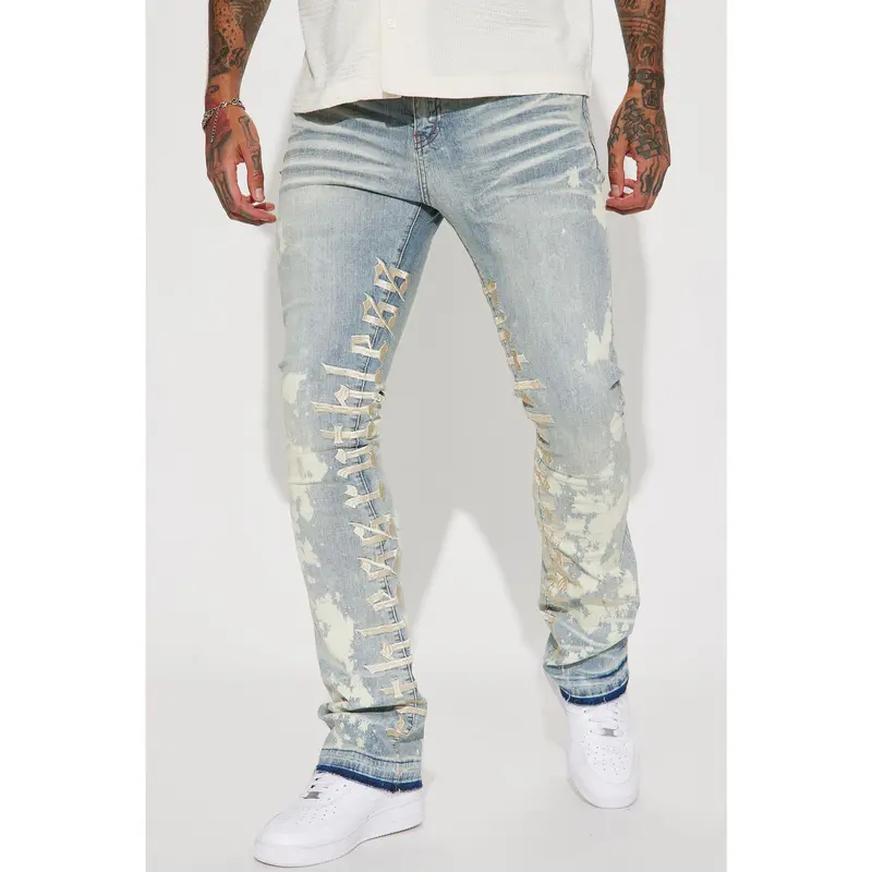Ruthless Embroidered Stacked Skinny Flare Jeans - Bleach Blue Wash