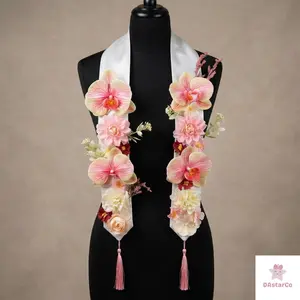 Handmade Pastel Graduation Sash with Fabric Flowers, Senior Photo Prop