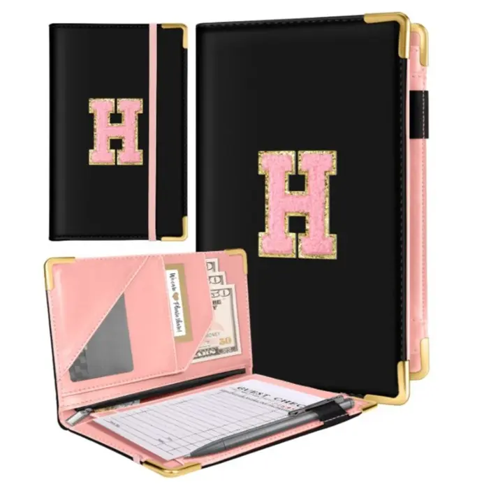 Server Book for Waitress with Zipper Pocket Leather Waiter Wallet Check Holder Ticket Organizer Restaurant