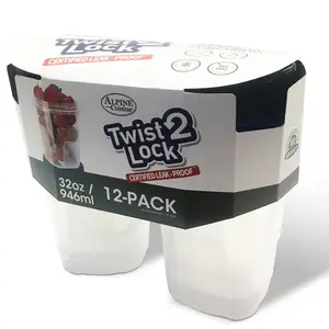 Alpine Cuisine Twist 2 Lock Food Storage Containers with 6 Lids & 6 Bodies 12-Pack 32oz (946ml) | A Versatile & Convenient Kitchen Organization Solution | Food Storage Containers - Dishwasher Safe