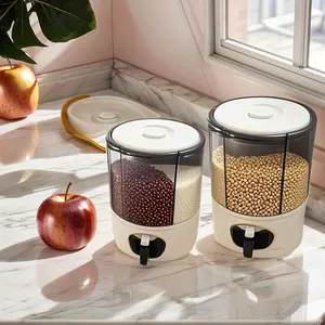 360° Rotating Grain Dispenser with 6 Compartments, Airtight Storage for Snacks and Cereals, Includes Sealed Lids and Scoop