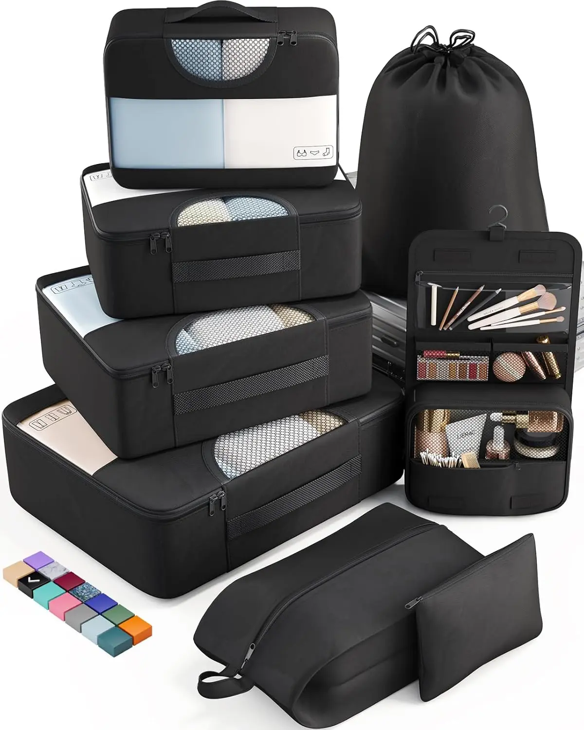 [Christmas deal] 8 Set Packing Cubes for Suitcases, Luggage Organizer Bags Set for Travel Accessories in 4 Sizes (Extra Large, Large, Medium, Small), Black
