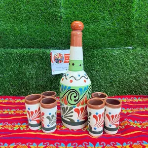 Tequilera Bottle Larga Shots of Engove Marrón Verde Lima Only Set.