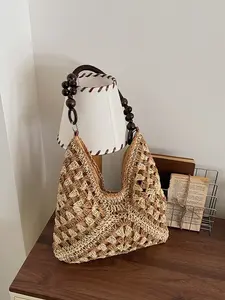 2026 New Bohemian Straw Tote Bag, Large Capacity Handmade Woven Shoulder Bag, Casual Beach Shopping Bag, Summer Vacation Style, Unique Bags