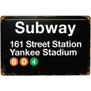 Yankee Stadium Subway Vintage Metal Sign, Retro Tin Signs Posters for Man Cave Bar Garage Car Room Streets Wall Decor Art 12 x 8 Inch